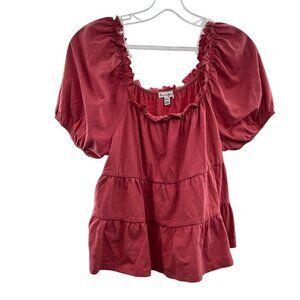 Love, Fire Women's Short Sleeve Scoop Neck Tiered Top Pink Size Large